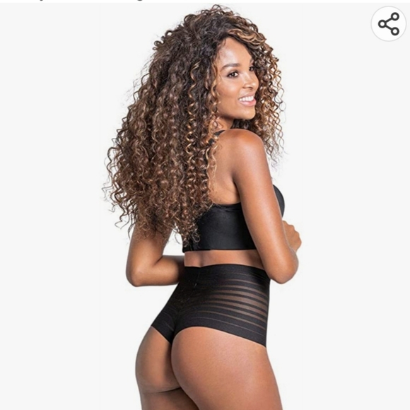 Leonisa Lace Stripe High Waisted Compresion Panty.Whit Lace Stripe Black Size L - Picture 2 of 3